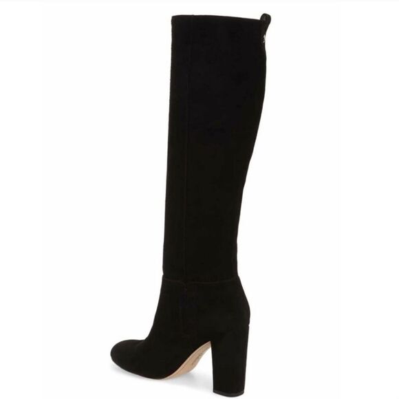 Sam Edelman Caprice Black Suede Knee-High Pull On Block Heel Almond Toe Boot 7.5 - Picture 3 of 11